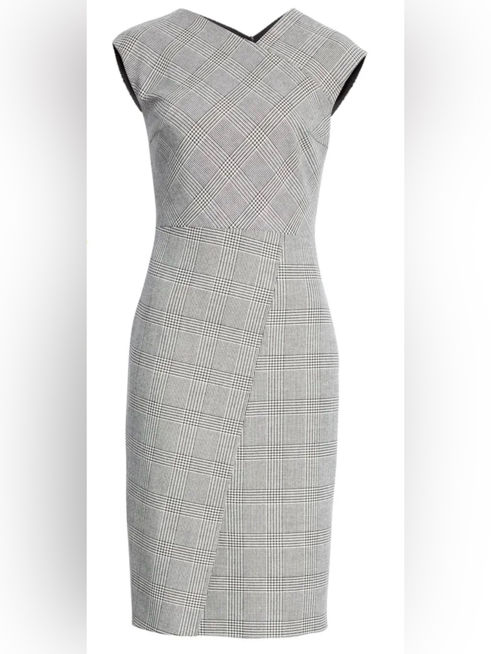 Hugo Boss Dechesta Grey Plaid Midi Sheath Dress size 8